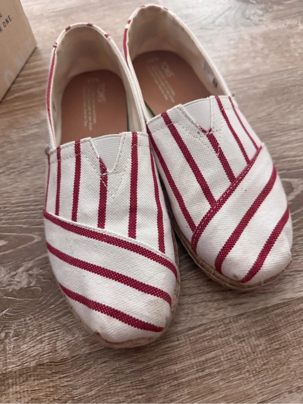 Toms White Espadrilles with Red Stripes